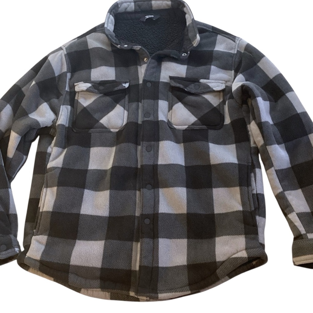 Members Mark Men’s Grey Buffalo Plaid Sherpa Lined Shacket Size Large‎ Jacket